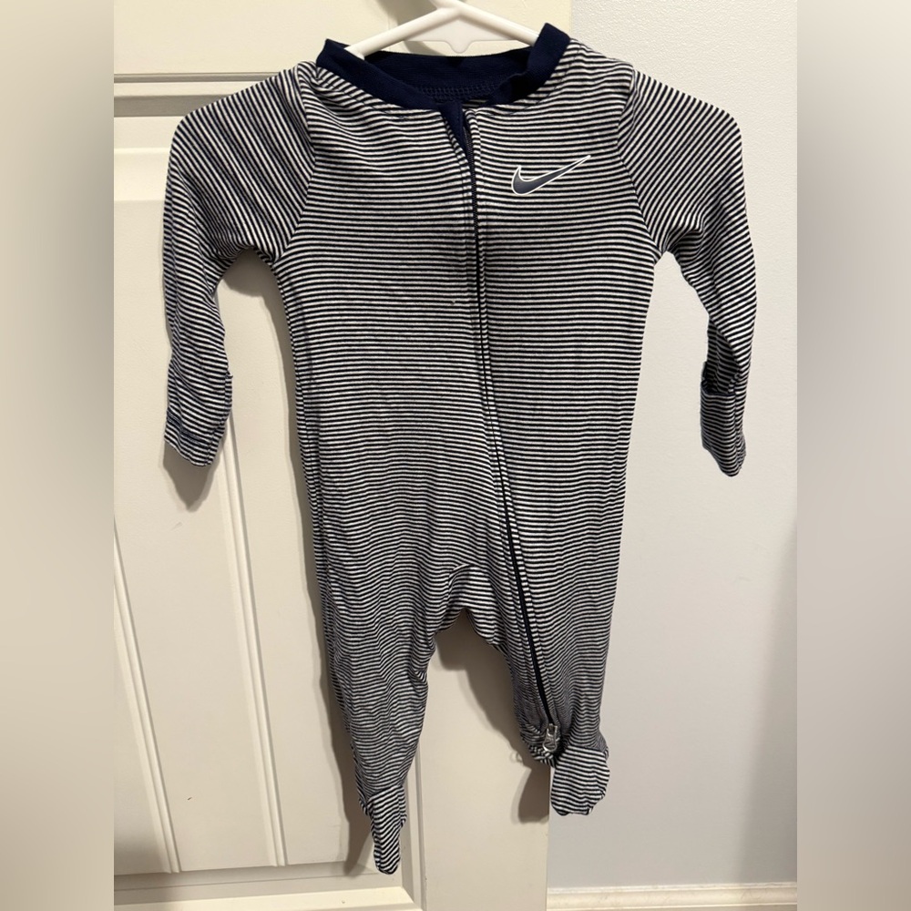 Nike Navy and White Striped Onesie 3m